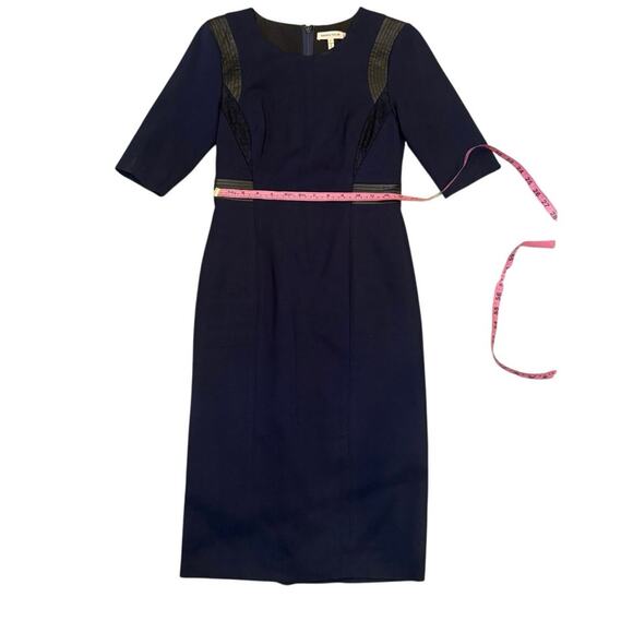Rebecca Taylor Navy Structured Sheath Dress with Faux Leather Trim – Size 2 - Picture 1 of 3